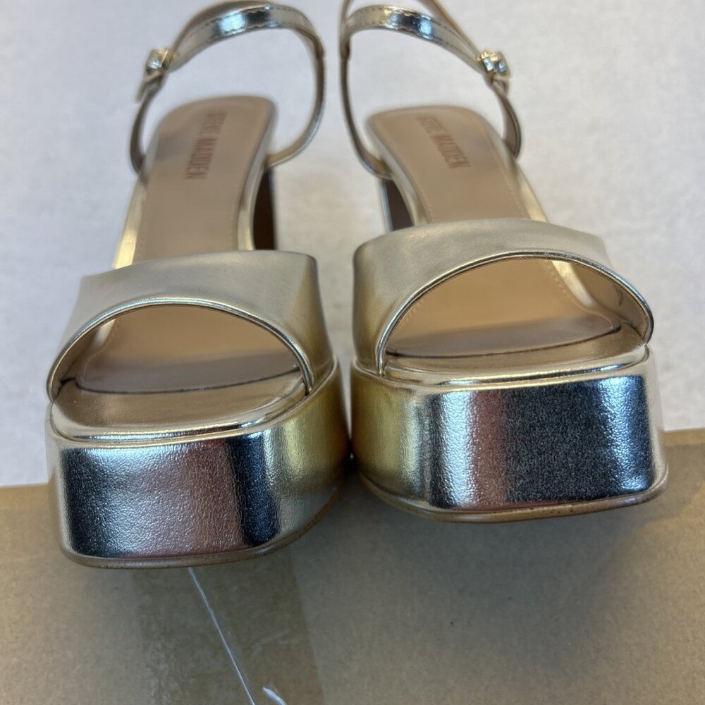 Steve Madden Liandra Platform Block Heel Champagne/Gold Retro 70's New SZ 7,5 - Picture 6 of 8